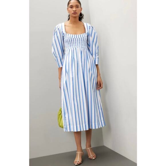 TUCKERNUCK Ganni Silver Lake Blue Midi Dress NWT Size 4 - Picture 1 of 9